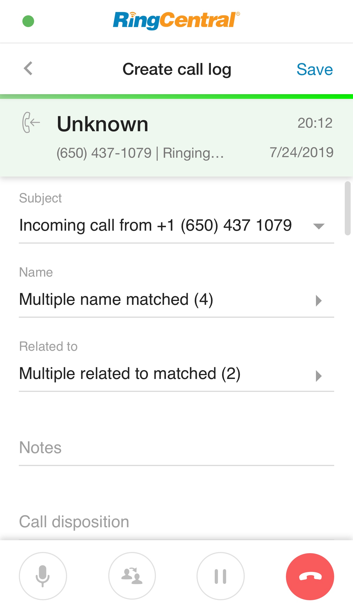 Call Log after